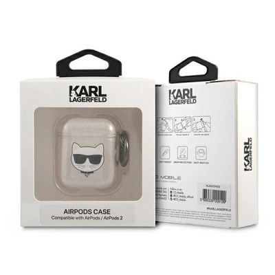 4. Etui Karl Lagerfeld Glitter Choupette na AirPods 1 / 2 - złote