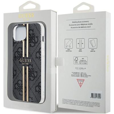 8. Etui Guess IML 4G Gold Stripe na iPhone 15 Plus / 14 Plus - czarne