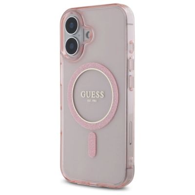 2. Guess GUHMP16SHFGEREP iPhone 16 6.1"      różowy/pink hardcase IML Glitter Circle MagSafe