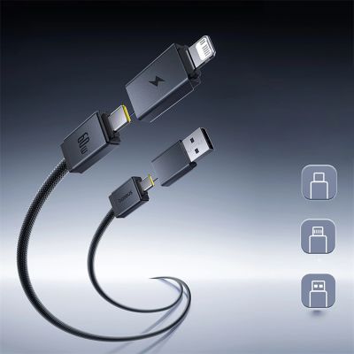 2. Kabel Baseus Versatile 60W USB-C - USB-C z adapterami USB-A i Lightning 0.6 m - czarny
