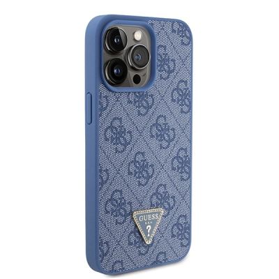 4. Etui Guess Leather 4G Triangle Strass do iPhone 15 Pro Max - niebieskie