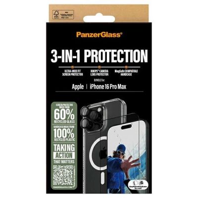 6. Zestaw PanzerGlass Bundle 3in1 etui przezroczyste + folia + szkło na aparat na iPhone 16 Pro Max