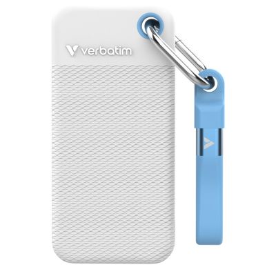 6. SSD 1TB Verbatim Pocket z dwoma pokrowcami, białym i jasnoniebieskim