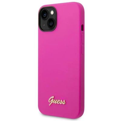 2. Etu Guess Silicone Vintage Gold Logo na iPhone 14 / 15 Plus - fuksja