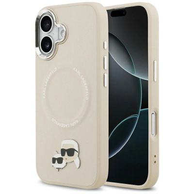 Etui Karl Lagerfeld Karl & Choupette Pins MagSafe do iPhone 17 - beżowe