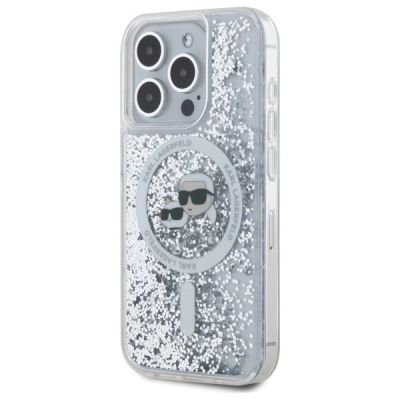 2. Etui Karl Lagerfeld Liquid Glitter Karl & Choupette Head Magsafe na iPhone 15 Pro Max - przezroczyste