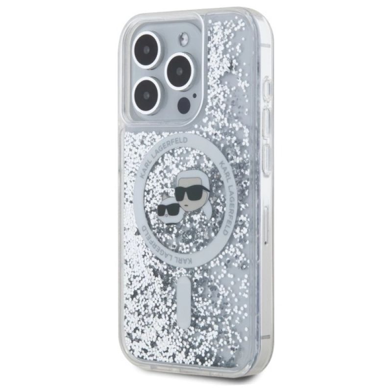 2. Etui Karl Lagerfeld Liquid Glitter Karl & Choupette Head Magsafe na iPhone 15 Pro Max - przezroczyste