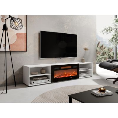 8. Szafka RTV POLO 180x33x39 biały + kominek czarny