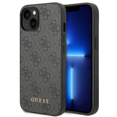 Etui Guess 4G Metal Gold Logo na iPhone 14 Plus / 15 Plus - szare