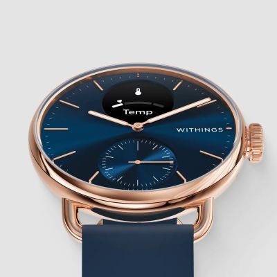 3. Zegarek Withings Scanwatch 2 - zegarek z funkcją EKG, pomiarem pulsu i SPO2 oraz mierzeniem aktywności fizycznej i snu (38mm, blue rose gold)