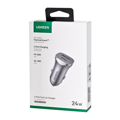 3. Ugreen ładowarka samochodowa USB Typ C / USB 24W Power Delivery Quick Charge szary (30780)