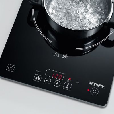 4. SEVERIN KUCHENKA INDUKCYJNA 1 PALN. TEMP. DO 240°C CO 10°C, TIMER DO 180 MIN. DOTYKOWE POLE OBSŁUGI, 2000W KP1071