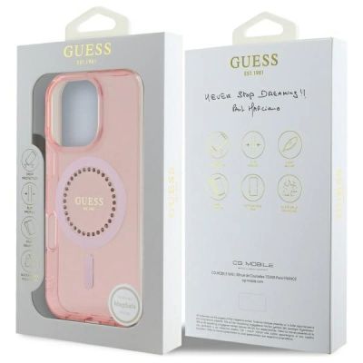 8. Etui Guess IML Rhinestones MagSafe na iPhone 16 Pro Max - różowe