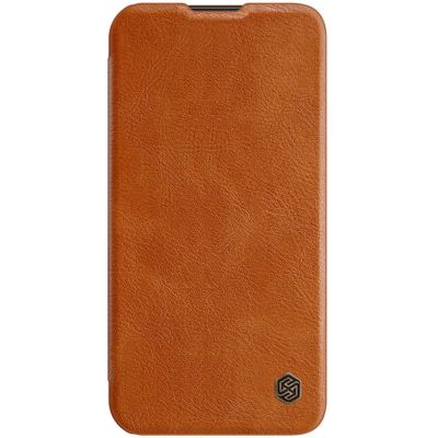 7. Nillkin Qin Leather Pro Case etui iPhone 14 Plus osłona na aparat kabura pokrowiec obudowa z klapką brązowy