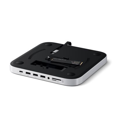 5. Satechi Stand & Hub - podstawka i hub do Mac Mini/Studio (USB-C 3.2, USB-A 3.2, 2x USB-A 3.0, 3,5mm jack, port micro/SD, NVMe/M.2 SATA SSD)