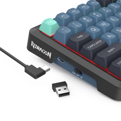 9. REDRAGON K724GBG-RGB-PRO Behemoth klawiatura USB + RF Wireless + Bluetooth Szary, Niebieski