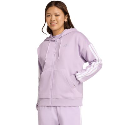 7. Bluza damska adidas Essentials 3-Stripes Full-Zip Fleece Hoodie fioletowa JY3080
