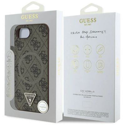 8. Etui Guess 4G Ring Triangle Logo MagSafe na iPhone 16e - brązowe