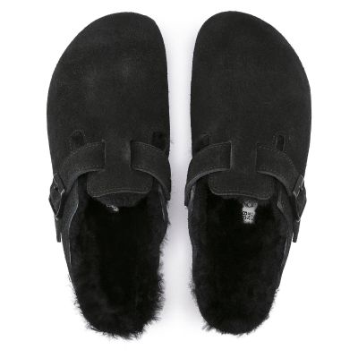 12. Chodaki damskie ocieplane z wełną owczą Birkenstock Boston Shearling Black skóra zamszowa narrow wąskie (0259883)