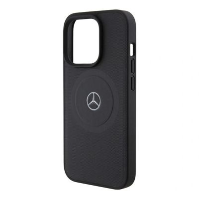 6. Etui Mercedes Benz Crossed Lines Pattern Leather MagSafe na iPhone 15 Pro - czarne