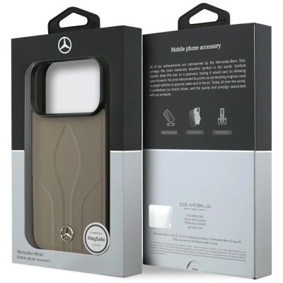 8. Etui Mercedes Leather The Move MagSafe na iPhone 17 Pro - beżowe