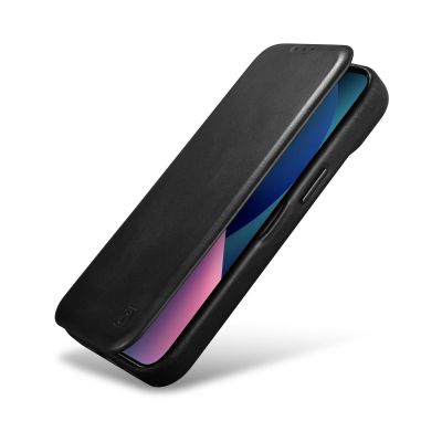 9. iCarer CE Oil Wax Premium Leather Folio Case skórzane etui iPhone 14 Plus z klapką magnetyczne MagSafe czarny (AKI14220707-BK)