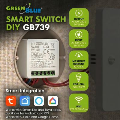 3. GREENBLUE PRZEKAŹNIK WIFI DOPUSZKOWY, ANDROID/IOS/ALEXA/GOOGLE HOME,100-240V AC, 50/60HZ, MAX.16A, DLA LED 150W GB739