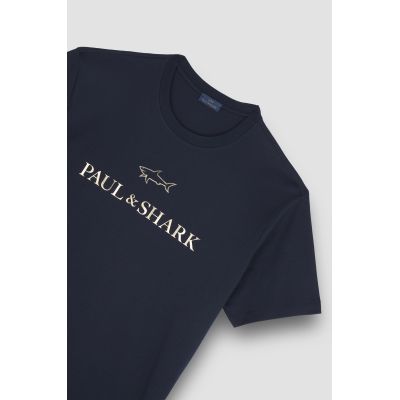 4. Paul&Shark T-shirt bawełniany męski granatowo-złoty 99311007-50E - klasyczny krój, logo