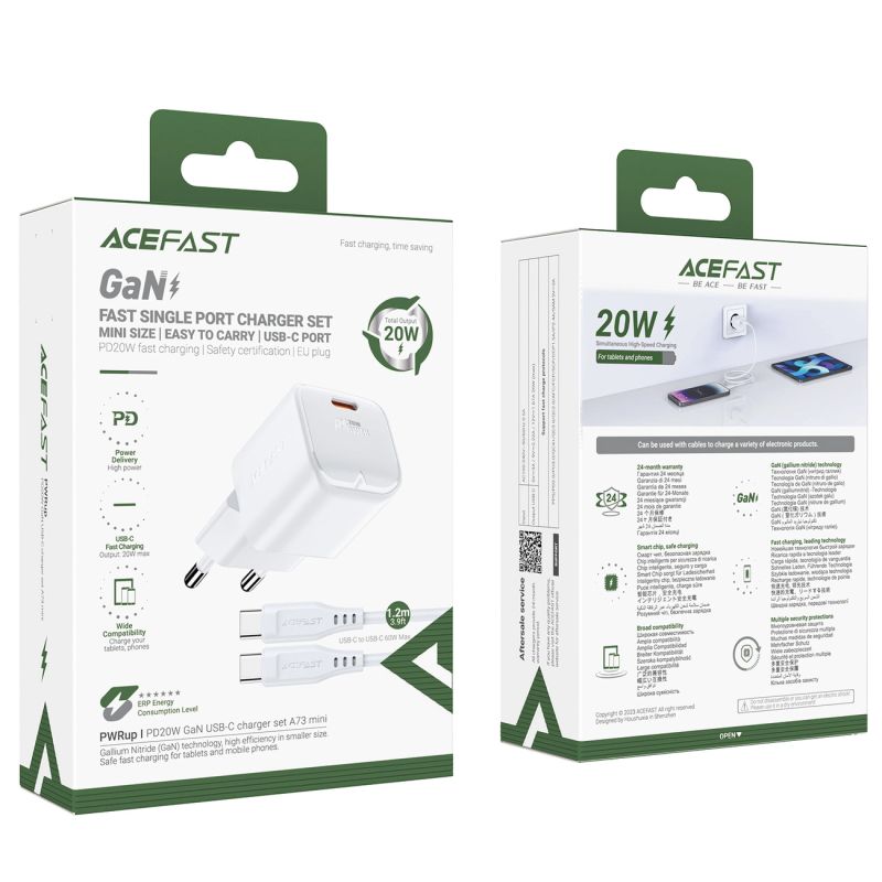 7. Ładowarka sieciowa Acefast A73 Mini PD 20W GaN + kabel USB-C - biała