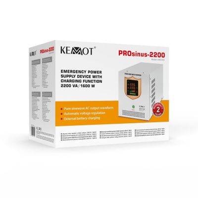 4. Zasilacz awaryjny KEMOT PROsinus-2200  przetwornica z czystym przebiegiem sinusoidalnym i funkcją ładowania  12V 230V 2200VA/1600W