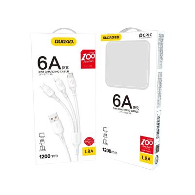 5. Kabel Dudao L8A-3in1 USB-A - USB-C / micro USB / Lightning 480Mb/s 1.2m - biały