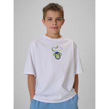 T-shirt loose z nadrukiem chłopięcy 4F 4FJRSS26TTSHM4276-10S