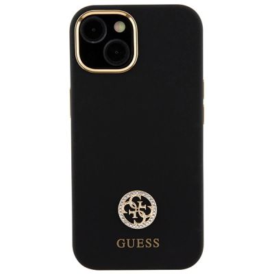 3. Etui Guess Silicone Logo Strass 4G do iPhone 15 - czarne