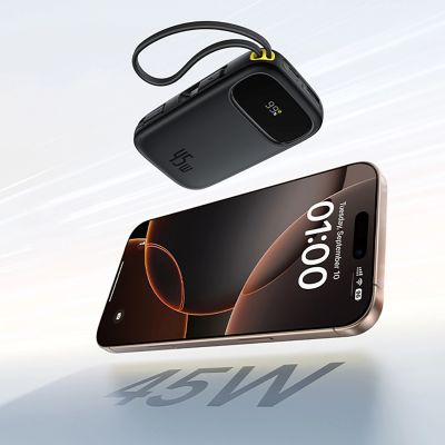 7. Powerbank Baseus EnerFill FC31 20000mAh 45W z wyświetlaczem cyfrowym z 2 wbudowanymi kablami USB-C - czarny