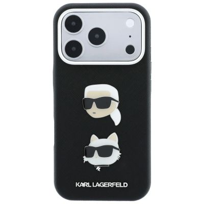 4. Etui Karl Lagerfeld Saffiano Karl&Choupette Heads Pins Strap Logo na iPhone 18 Pro / 17 Pro - czarne