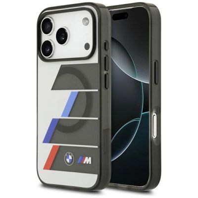 Etui BMW M IML Metal Buttons Tricolor Lines MagSafe na iPhone 17 Pro - szare