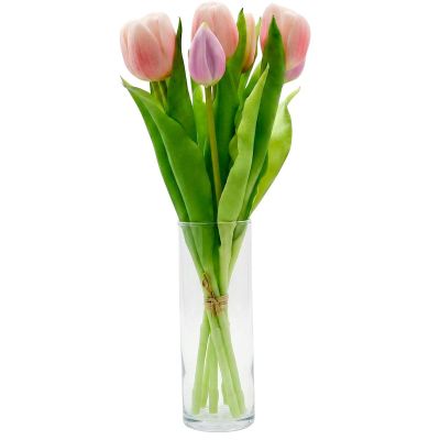 23. BUKIET 7 TULIPANÓW RÓŻOWYCH 31CM JAK ŻYWYCH DEKORACJA WIOSENNA