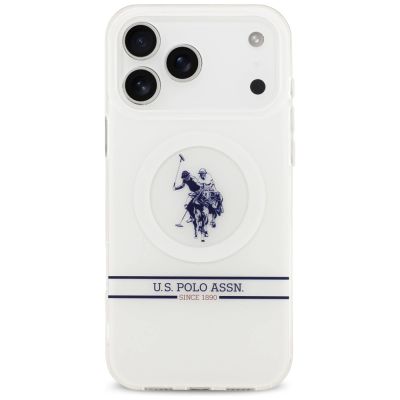 3. Etui US Polo DH and Bottom Stripe Logo MagSafe na iPhone 17 Pro Max - białe
