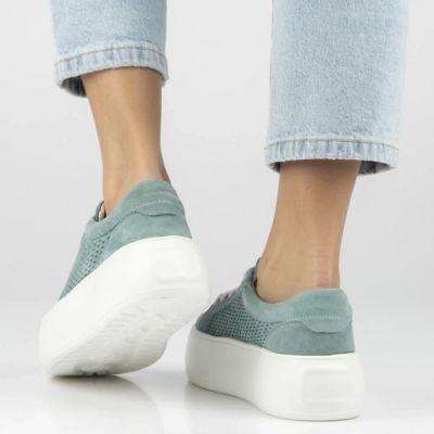 6. Skórzane półbuty sneakersy damskie ażurowe zielone Filippo  DP7520/26