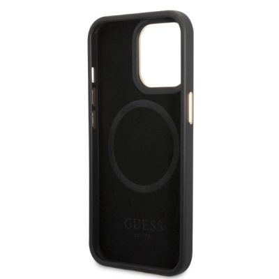 7. Etui Guess Peony Logo Plate MagSafe na iPhone 13 Pro / iPhone 13 - czarne