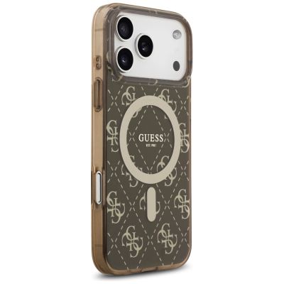 4. Etui Guess IML 4G Background MagSafe na iPhone 17 Pro - brązowe