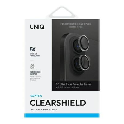 2. Szkło ochronne UNIQ Optix Clear Camera Lens Protector iPhone 16 / 16 Plus z aplikatorem - przezroczysto-czarne