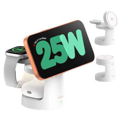 2. Ładowarka bezprzewodowa SODI 3w1 z lampką nocną 25W W108A - biała