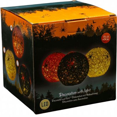 11. KULA DEKORACYJNA LAMPKA Z PAJĄKIEM LED 15CM HALLOWEEN POMARAŃCZOWY