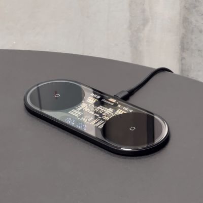 3. Baseus Digital LED Display podwójna ładowarka bezprzewodowa z cyfrowym wyświetlaczem 20W czarny (WXSX010101)