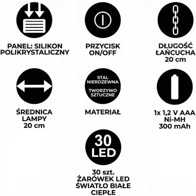 18. LAMPA SOLARNA BALON 30LED 20x56CM