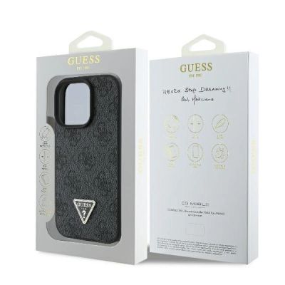 8. Etui Guess Leather 4G Triangle Strass MagSafe na iPhone 16 Pro Max - czarne
