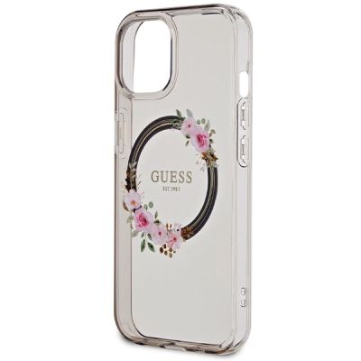 6. Etui Guess IML Flowers Wreath MagSafe na iPhone 15 / 14 / 13 - czarne