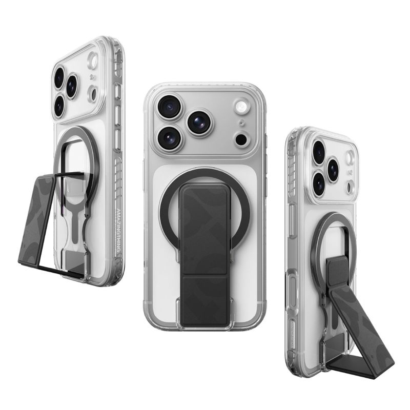 11. Etui AMAZINGTHING Titan Pro Lens Stand Set na iPhone 18 Pro z uchwytem magnetycznym i podstawką kompatybilne z MagSafe - przezroczyste