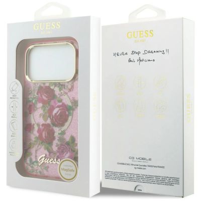 8. Etui Guess IML Glitter Blossom Roses na iPhone 17 Pro / 18 Pro - różowe